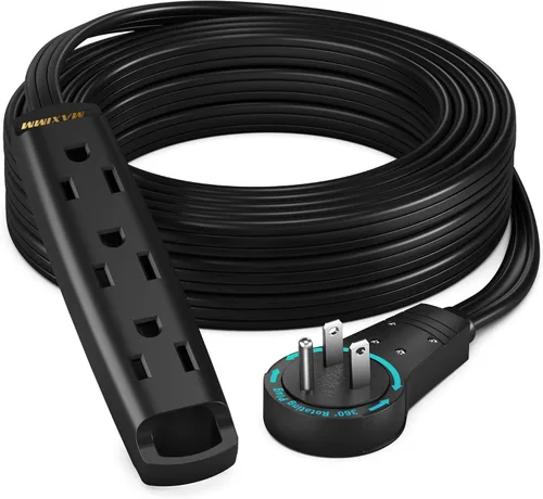Vista 10 de Maximm Cable de extensión plano giratorio de 360 grados, cable de alimentación de 3 salidas múltiples de 1 pie con bucle, conexión a tierra 16 AWG