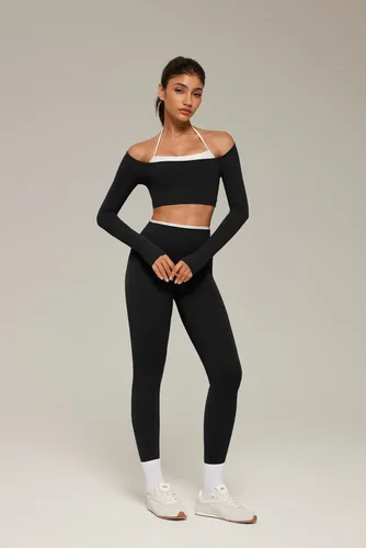 Vista 5 de SUUKSESS Conjuntos de entrenamiento en capas para mujer con bolsillos Negro