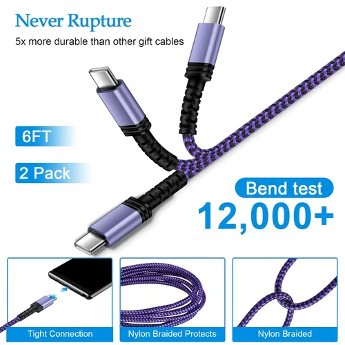 Vista 4 de Cable de carga USB tipo C, [2 unidades de 6 pies], cable de carga rápida USB C para Samsung Galaxy S24/A54/A34/A14/S23Ultra/S21 Fe, Z Fold 5/4, Z