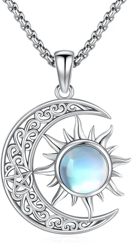 Vista 231 de Collar de pentagrama de plata de ley con triple luna, diosa celta, nudo celta, nudo de brujas, Ankh, sol y luna, Hécate, lilith, Santa Muerte