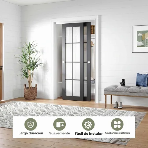 Vista 2 de EaseLife Kit de herrajes para puerta corredera doble bypass de 4 pies/48 pulgadas, grado comercial, aluminio, riel bypass para puertas de armario