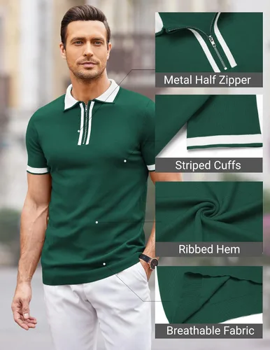 Vista 5 de COOFANDY Polo de manga corta para hombre, camiseta de tenis de golf, casual, ajustada, para verano