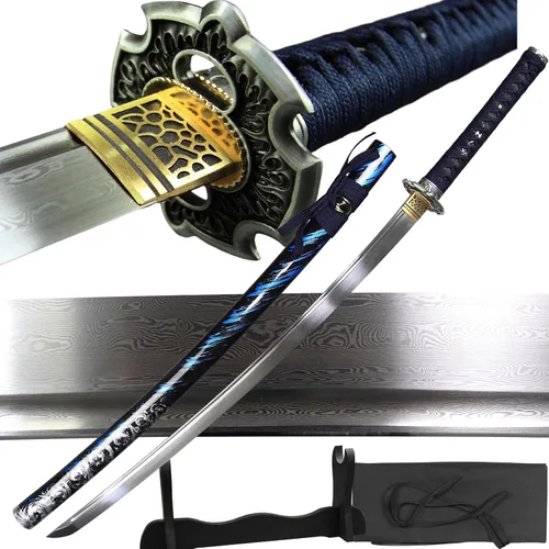 Vista 15 de Espada katana japonesa real hecha a mano, espada samurái de espiga completa, 40.5 pulgadas, bolsa de soporte incluida