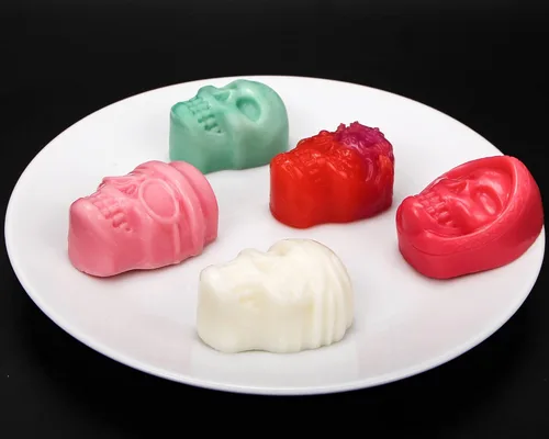Vista 6 de Webake Molde de calavera para chocolate con 5 formas diferentes, molde de esqueleto de silicona para Halloween, chocolate, dulces, gelatina, hielo