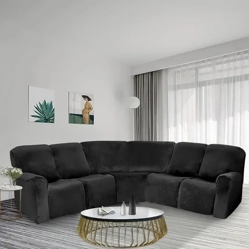 Vista 4 de ele ELEOPTION Funda de terciopelo para sofá esquinero seccional, funda elástica para sofá reclinable reclinable en forma de L, asiento adicional, 1