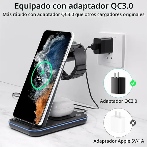 Vista 4 de Cargador inalámbrico para Samsung, estación de carga rápida 3 en 1 para Samsung Galaxy S23/S22/S21/S20/S10/Note 20/10, soporte de carga inalámbrico