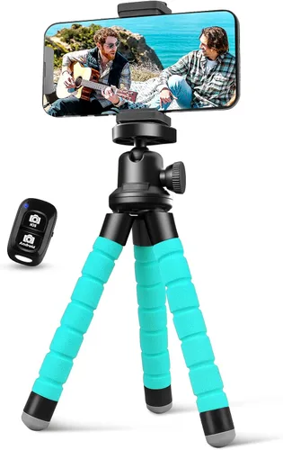 Vista 8 de Aureday Trípode para teléfono, trípode flexible para iPhone y teléfono celular Android, viene con control remoto inalámbrico y clip para grabación