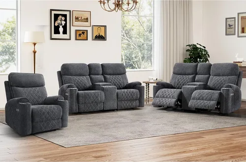 Vista 16 de HAOMARKETS Silla reclinable eléctrica para adultos con puerto USB, sofás reclinables eléctricos de tela suave con portavasos de metal, sillas