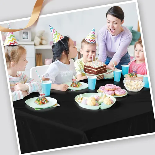 Vista 2 de Goodluck Rollos de mantel de plástico de 54 pulgadas x 100 pies con caja de corte, mantel desechable negro, mantel de plástico para fiesta