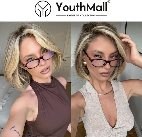 Vista 4 de Lentes rectangulares de moda para mujeres y hombres, anteojos cuadrados estrechos con bloqueo de luz azul, anteojos falsos Y2K Cosplay