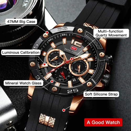 Vista 3 de Mini Focus Men Watches Unique Casual Wrist Watches (ChronographWaterproofLuminousCalendar24 Hours) Silicon Band Fashion Watches for Men