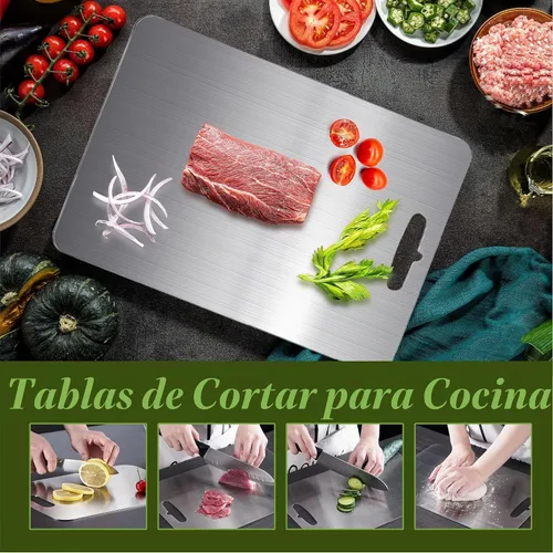 Vista 2 de Tabla de cortar de titanio, tablas de cortar de titanio 100% puro para cocina, doble cara de grado alimenticio, tabla de cortar apta