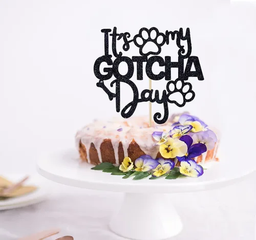 Vista 3 de It's My Gotcha Day - Decoración para tartas con purpurina negra, feliz día de Gotcha, decoración de fiesta del día de adopción de mascotas
