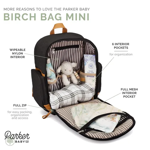 Vista 2 de Parker Baby Co. Mochila para pañales - Bolsa de pañales con cremallera completa con bolsillos aislados - Negro