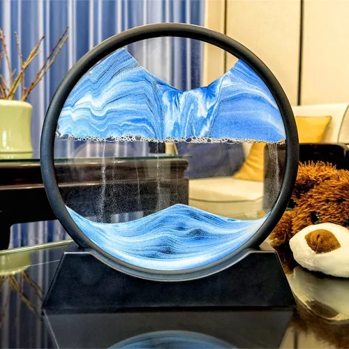 Vista 4 de XIYUAN Imagen artística de arena móvil de 7.5 pulgadas, movimiento líquido, vidrio redondo 3D, decoración de arena movediza, paisajes de arena