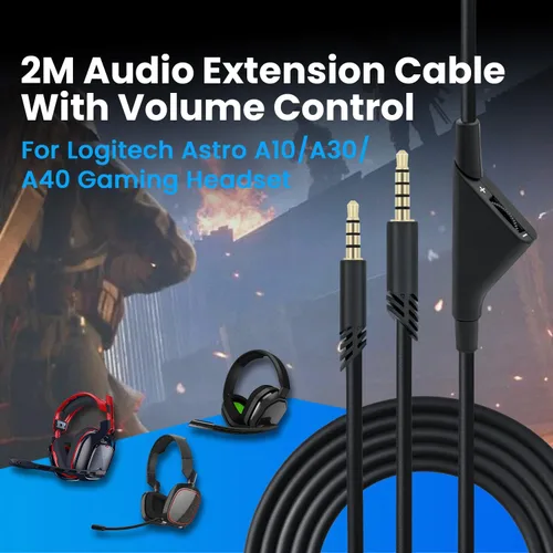 Vista 2 de Cable de repuesto para auriculares de 6.5 pies con control de volumen para Astro A40/A30/A10, cable de extensión de audio de 6.6 ft compatible