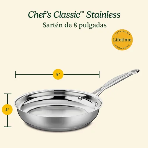 Vista 5 de Cuisinart 722-20 Colección de utensilios de cocina clásicos de acero inoxidable de 8 pulgadas, sartén abierta de 8 pulgadas