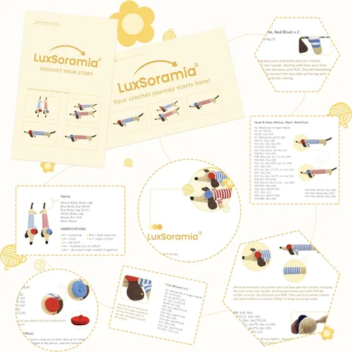 Vista 7 de luxSoramia Kit de ganchillo para principiantes, kit de 2 piezas de perro salchicha para principiantes con tutoriales en video paso a paso, kit