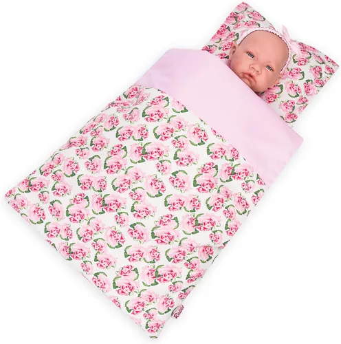 Vista 11 de Juego de 2 piezas de ropa de cama para muñecas de 18 pulgadas, accesorios de ropa de cama con estampado reversible con edredón y almohada, se adapta