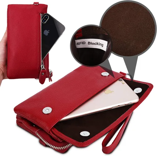 Vista 4 de YALUXECrossbody bolsa de cuero para Smartphone con RFID y bloqueo de ranuras para tarjetas para mujer