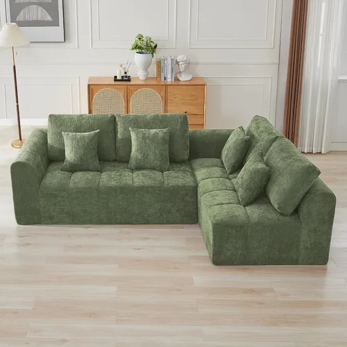 Vista 43 de Sofás seccionales modulares de 110 pulgadas para sala de estar, sofá seccional comprimido sin hueso, sofá de espuma viscoelástica tapizado de 3 Beige