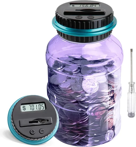 Vista 9 de Alcancía Grande para Adultos y Niños, Vcertcpl Banco Digital Contador de Monedas con Capacidad de 1.8L, Excelente Alcancía Frasco de Dinero