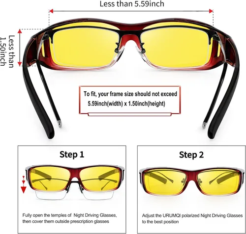 Vista 3 de URUMQI Lentes de conducción de visión nocturna para hombres y mujeres, lentes polarizados antirreflejos, lentes de noche HD amarillos