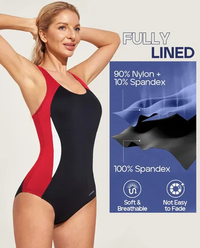 Vista 3 de Ewedoos Traje de baño deportivo de una pieza para mujer, con correa ajustable, control de abdomen, trajes de baño