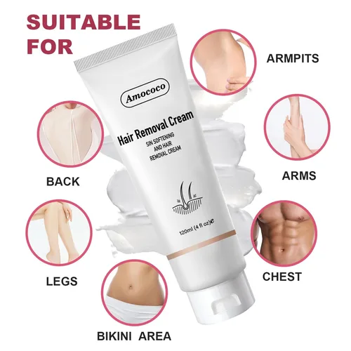 Vista 7 de Kit de crema depilatoria sin dolor, crema depilatoria eficaz para mujeres y hombres, formulada con pepino para una piel suave, removedor de vello