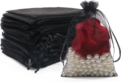 Vista 10 de 100 unidades 4 x 6 pulgadas sheer cordón organza bolsas Sumdirect joyería, bodas y fiestas de navidad favor bolsas de regalo, Beige, 4 x 6
