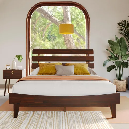 Vista 14 de Bme Caden - Base de cama de 15 pulgadas con cabecera ajustable, estilo retro de mediados de siglo, con madera de acacia, no necesita somier, 12