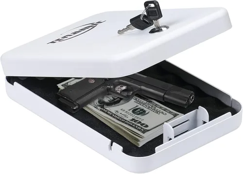 Vista 9 de TENAMIC Caja fuerte para pistola, caja de seguridad portátil para pistola de viaje, caja de bloqueo de pistola de acero sólido para el hogar, cajas