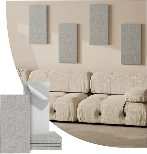 Vista 11 de 4PCS Acoustic Panels, 24"x12" Fabric Acoustic Panels for Walls, Self-Adhesive Sound Absorbing Panels for Home, Office, Studios (Dark Grey)