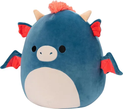 Vista 2 de Squishmallows Dragón azul Carin original de 14 pulgadas con melena naranja - Peluche oficial de Jazwares grande y ultrasuave