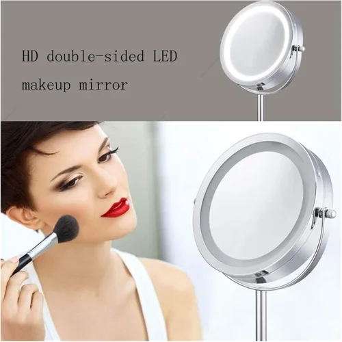 Vista 3 de Espejo de tocador de baño, espejos con luces, 10 aumentos, espejo de maquillaje iluminado de doble cara, espejo de aumento redondo de pie