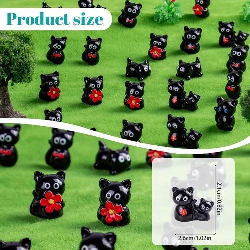 Vista 2 de 36 piezas Figuras de Gatos Negros en Mini de Resina Variedad de Animales Pequeños Pequeñas Figuras de Gatos en Miniatura a Granel para Accesorios
