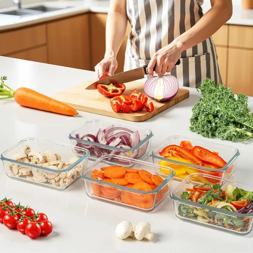 Vista 6 de Paquete de 5 recipientes de vidrio de 20 onzas con tapas de ventilación de aire, recipiente de almacenamiento de alimentos de vidrio borosilicato