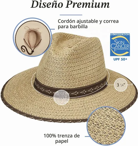 Vista 4 de Wallaroo Hat Company Cabo Fedora para hombre - Protección solar UPF 50+, sombrero de ala ancha con correa para la barbilla, ajustable
