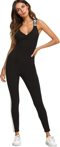 Vista 3 de SweatyRocks Overol ajustado con tirantes delgados y espalda cruzada para mujer