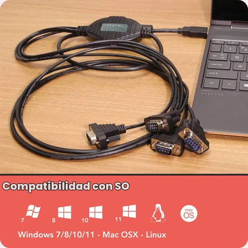 Vista 8 de Gearmo Adaptador serie USB a RS232 de 4 puertos con chipset FTDI – Compatible con Windows 11, 10, 8, 7, Linux y Mac, cuenta con Plug-and-Play sin