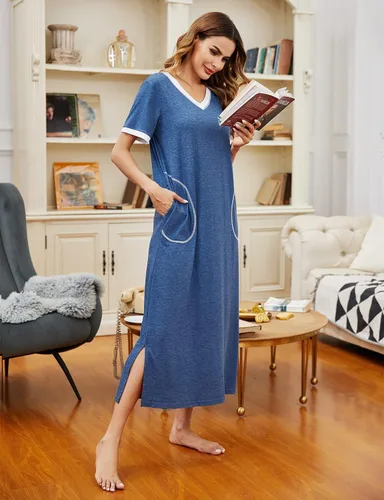 Vista 3 de Ekouaer Loungewear - Camisón largo para mujer, ultra-suave, con bolsillo