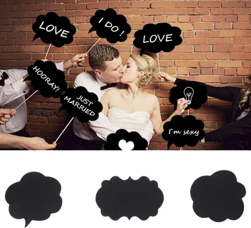 Vista 2 de LUOEM 20 letreros de pizarra de tiza para cabina de fotos, accesorios divertidos para fotos de selfies, bonitos letreros de mensaje para bodas