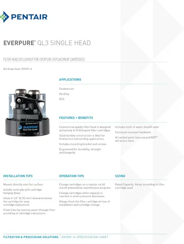 Vista 3 de Everpure EV9259-14 QL3 Cabezal de filtro único con soporte, válvula de cierre y roscas NPT de 3/8 pulgadas