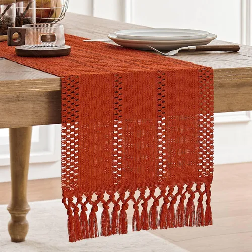 Vista 11 de ZeeMart Camino de mesa bohemio estilo macramé, 12 x 36 pulgadas, color Negro
