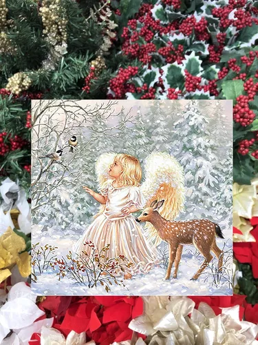 Vista 8 de Servilletas navideñas de 20 quilates de 13 x 13 pulgadas, hermosas servilletas de invierno con diseño de ángel