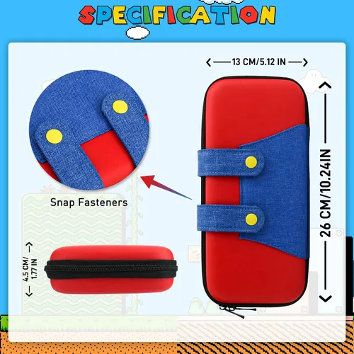 Vista 3 de GLDRAM Carrying Case of Mario Theme for Nintendo Switch OLED, Portable Switch Travel Accessories Bundle with Red & Blue Gradient OLED PC Protective