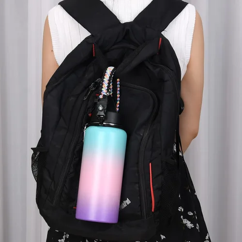 Vista 5 de Wongeto Mango de paracaídas, correa de supervivencia con anillo de seguridad y mosquetón, compatible con botellas de agua de boca ancha Hydro Flask