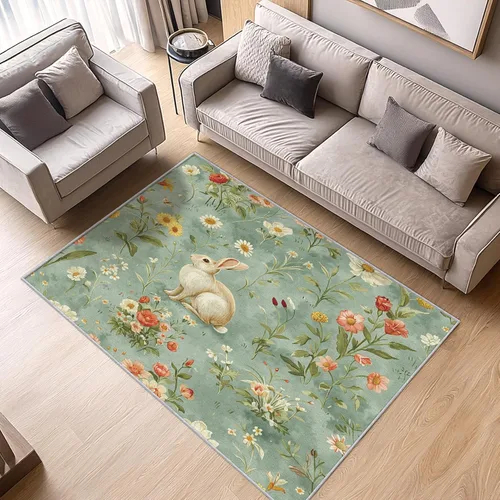 Vista 13 de Alfombra retro floral de 2 x 3 pulgadas, lavable de los años 60 y 70, alfombras hippie para entrada, dormitorio, cocina, alfombra de área de flores