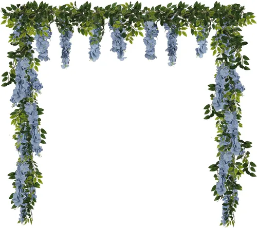 Vista 8 de Flores artificiales de seda, guirnalda de glicina de seda, 2 unidades, 5.91 pies, enredaderas de glicina falsas, champán, glicina artificial, vid