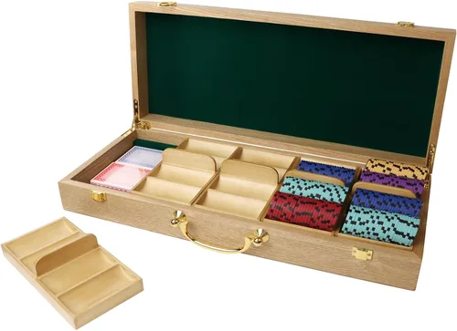 Vista 7 de GSE Games & Sports Expert Estuche de madera para fichas de póquer con 3 bandejas de fichas, capacidad para 300 fichas, soporte para fichas de póquer
